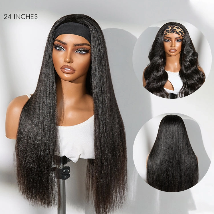 Luvme Too Easy Texture™ Wig Yaki Straight Glueless Headband Wig Flexi-Fit Drawstring (Get Free Trendy Headbands)