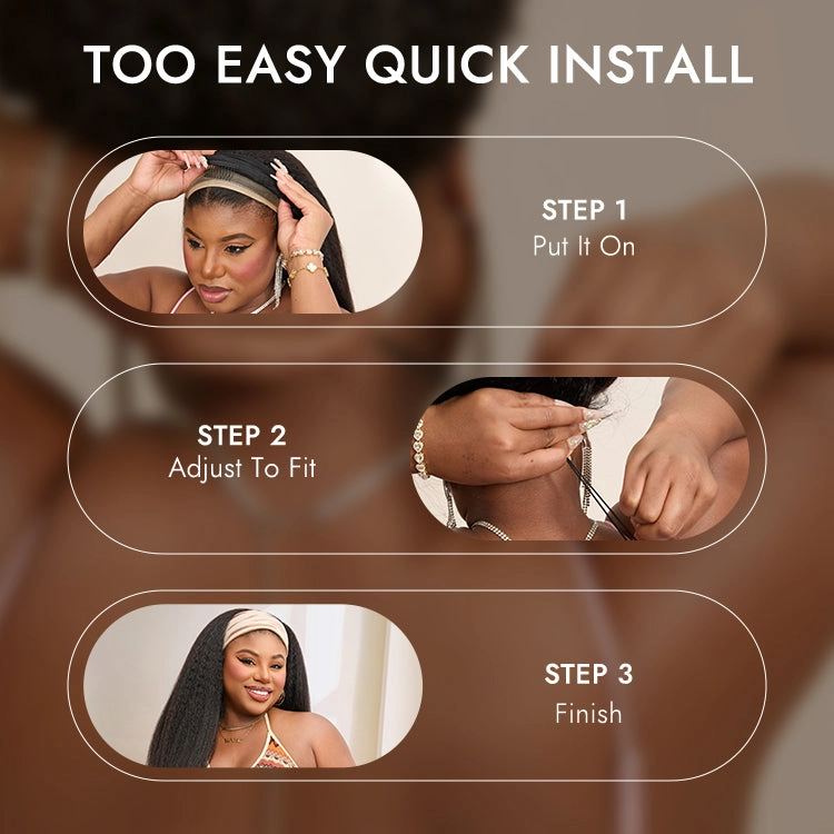 Luvme Too Easy Texture™ Wig Yaki Straight Glueless Headband Wig Flexi-Fit Drawstring (Get Free Trendy Headbands)