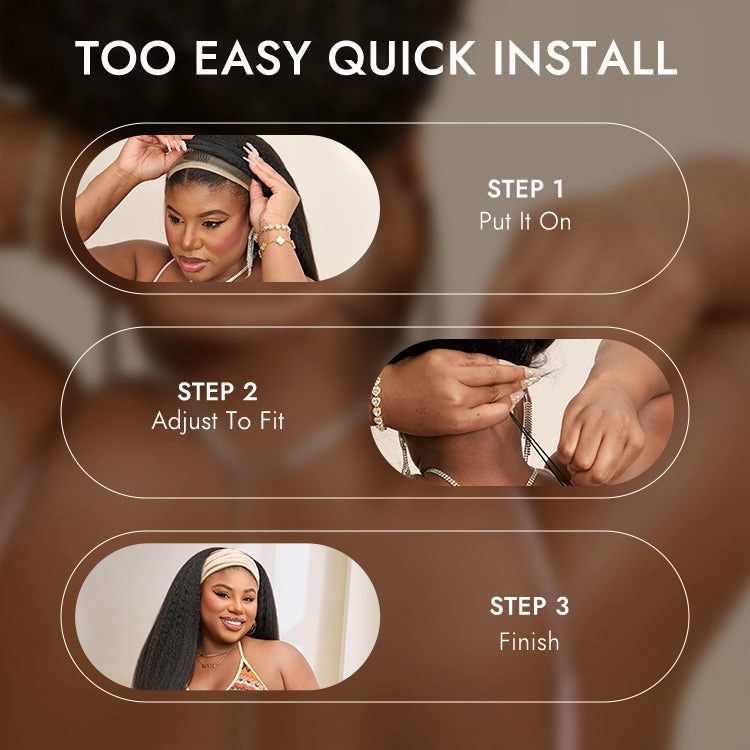 Luvme Too Easy Texture™ Wig Yaki Straight Glueless Headband Wig Flexi-Fit Drawstring (Get Free Trendy Headbands)