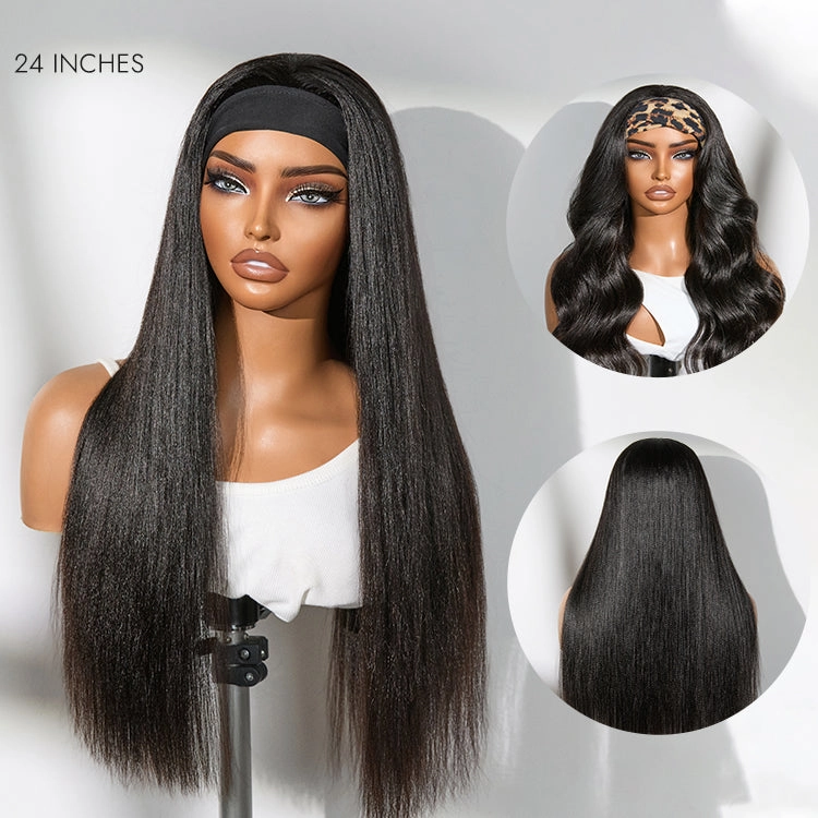 Luvme Too Easy Texture™ Wig Yaki Straight Glueless Headband Wig Flexi-Fit Drawstring (Get Free Trendy Headbands)