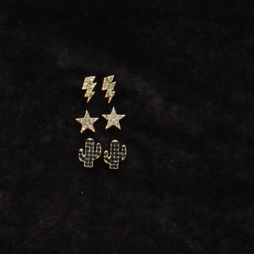 M&F Silver Strike Earrings Cactus Bolt Star Multicolour D460013697