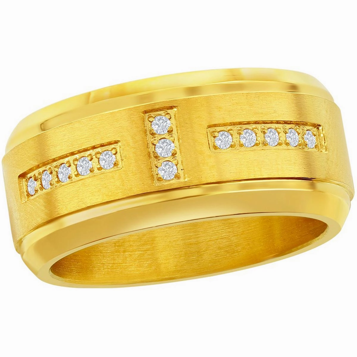 Men's Ring - Stainless Steel Polished Gold Tone White CZ, Size 9 | SW-2108-9