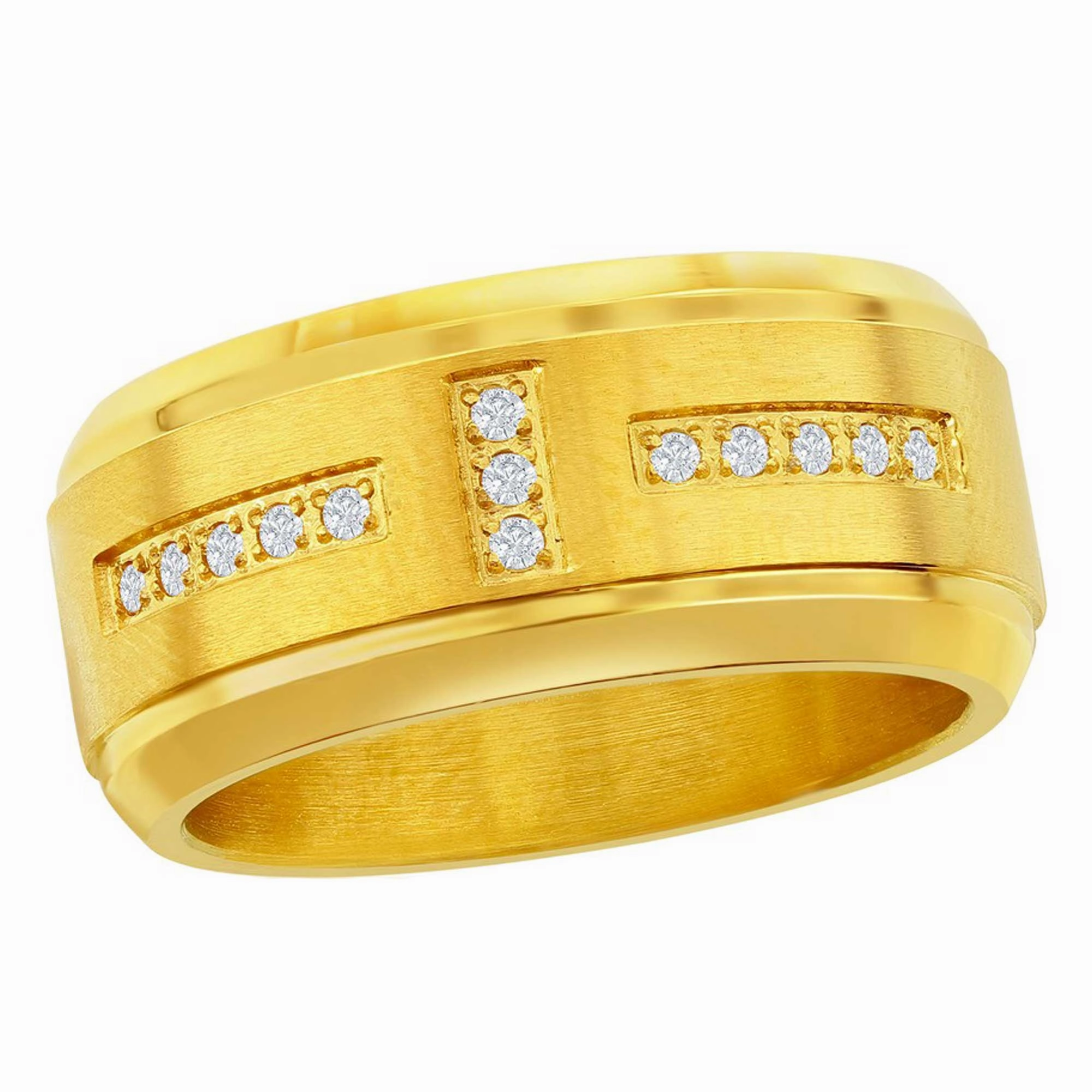 Men's Ring - Stainless Steel Polished Gold Tone White CZ, Size 9 | SW-2108-9