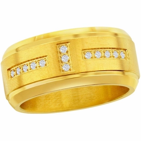 Men's Ring - Stainless Steel Polished Gold Tone White CZ, Size 9 | SW-2108-9