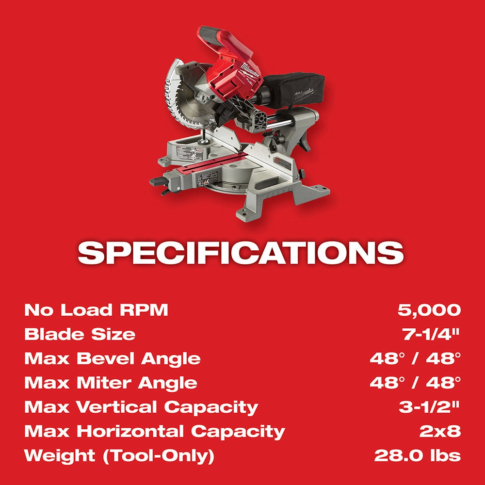 Milwaukee 2733-21 M18 FUEL 18V 7-1/4-Inch Dual Bevel Sliding Miter Saw Kit