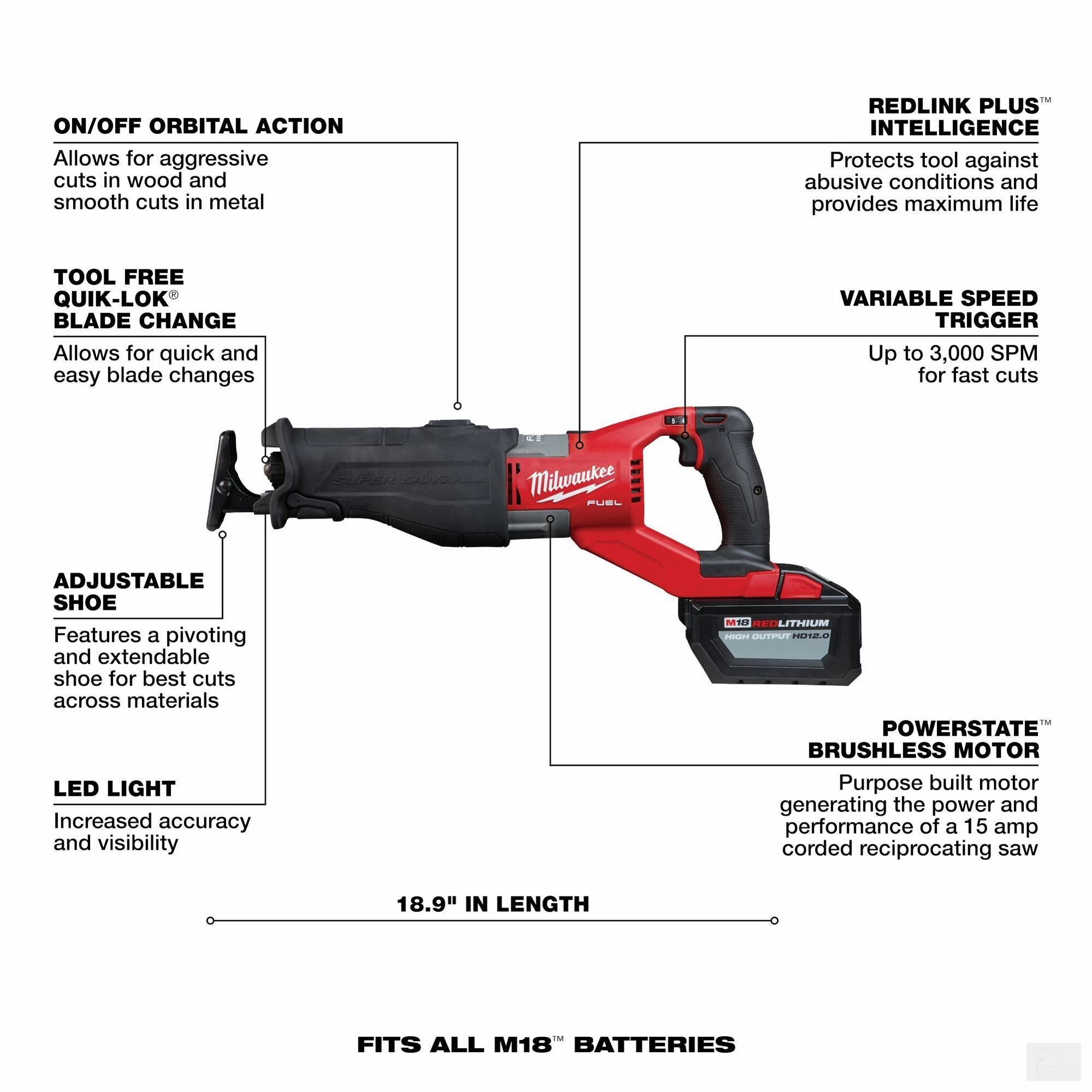MILWAUKEE M18 FUEL™ SUPER SAWZALL® Reciprocating Saw Kit [2722-21HD]