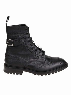 Rugged Black Leather Boots With Brogue Detailing