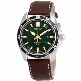 Seiko Men's Watch - Kinetic Green Dial Brown Genuine Leather Strap Quartz | SKA791