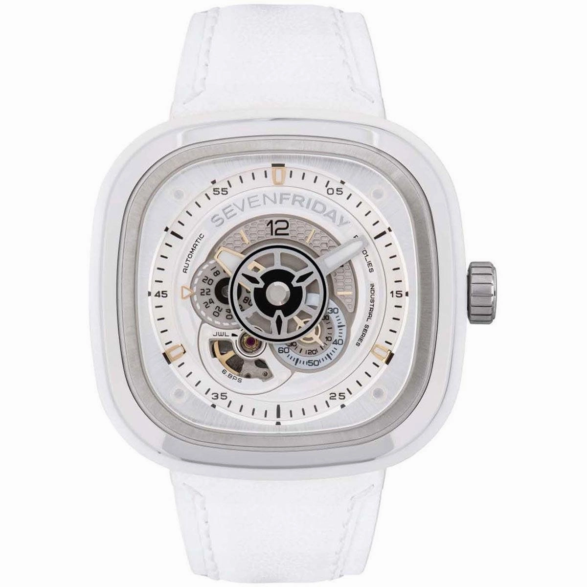 SevenFriday Men's Watch - P-Series Silver Dial White Strap Power Reserve | P1C-01