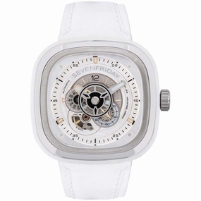 SevenFriday Men's Watch - P-Series Silver Dial White Strap Power Reserve | P1C-01