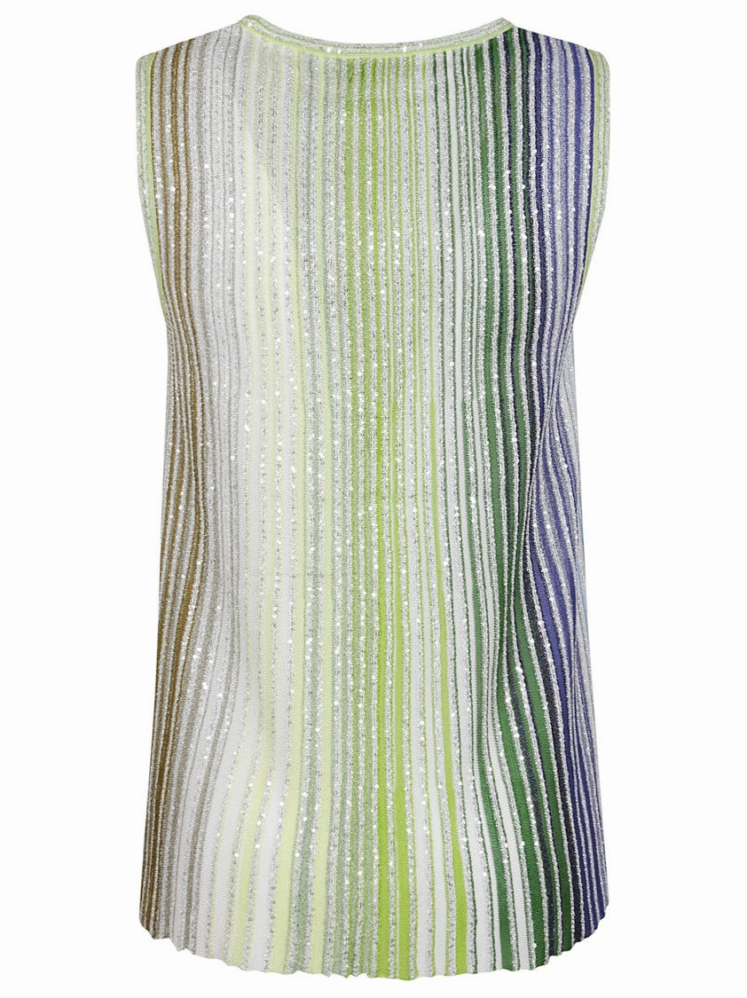 Sleeveless Flared Viscose Top With Vibrant Stripes