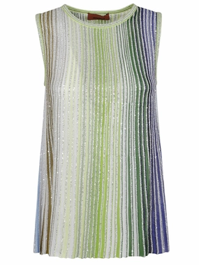 Sleeveless Flared Viscose Top With Vibrant Stripes