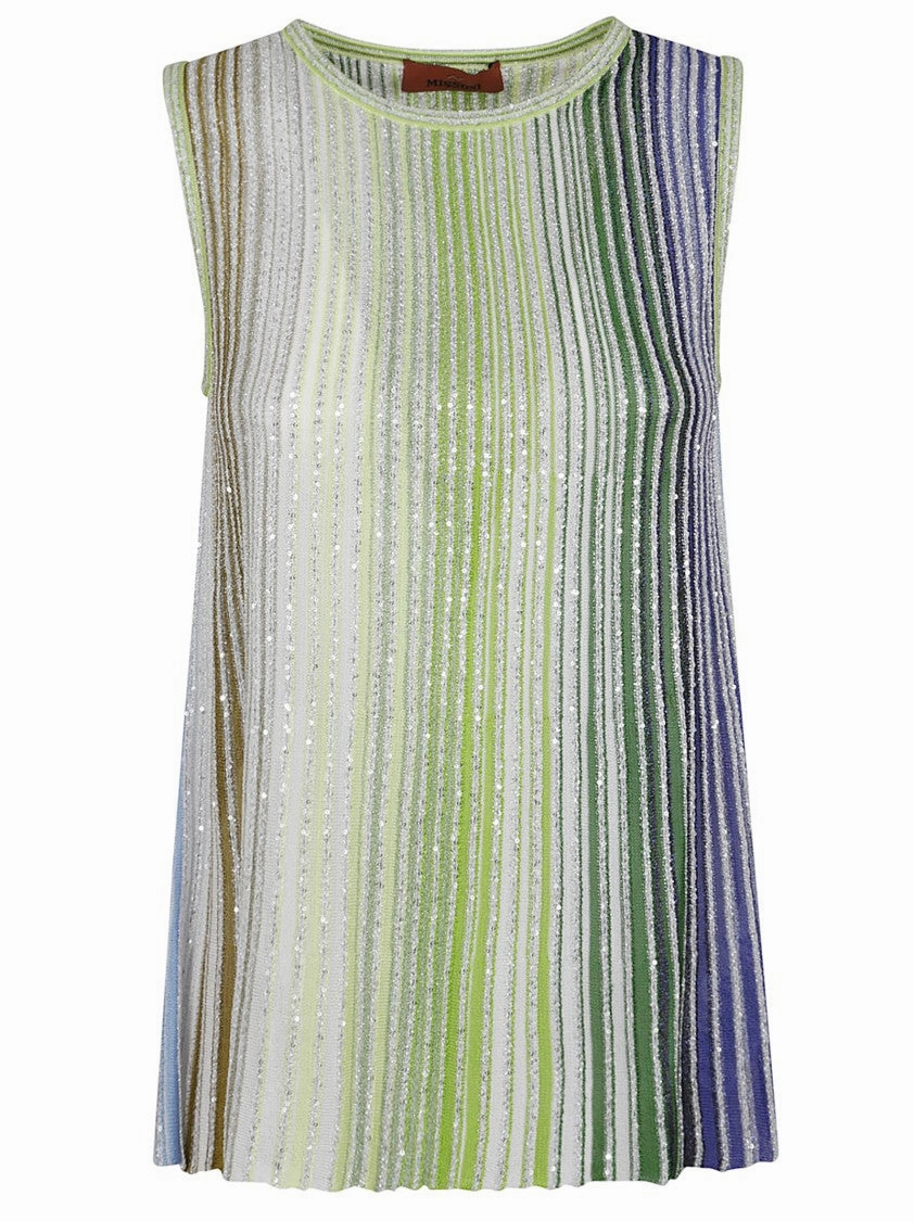 Sleeveless Flared Viscose Top With Vibrant Stripes