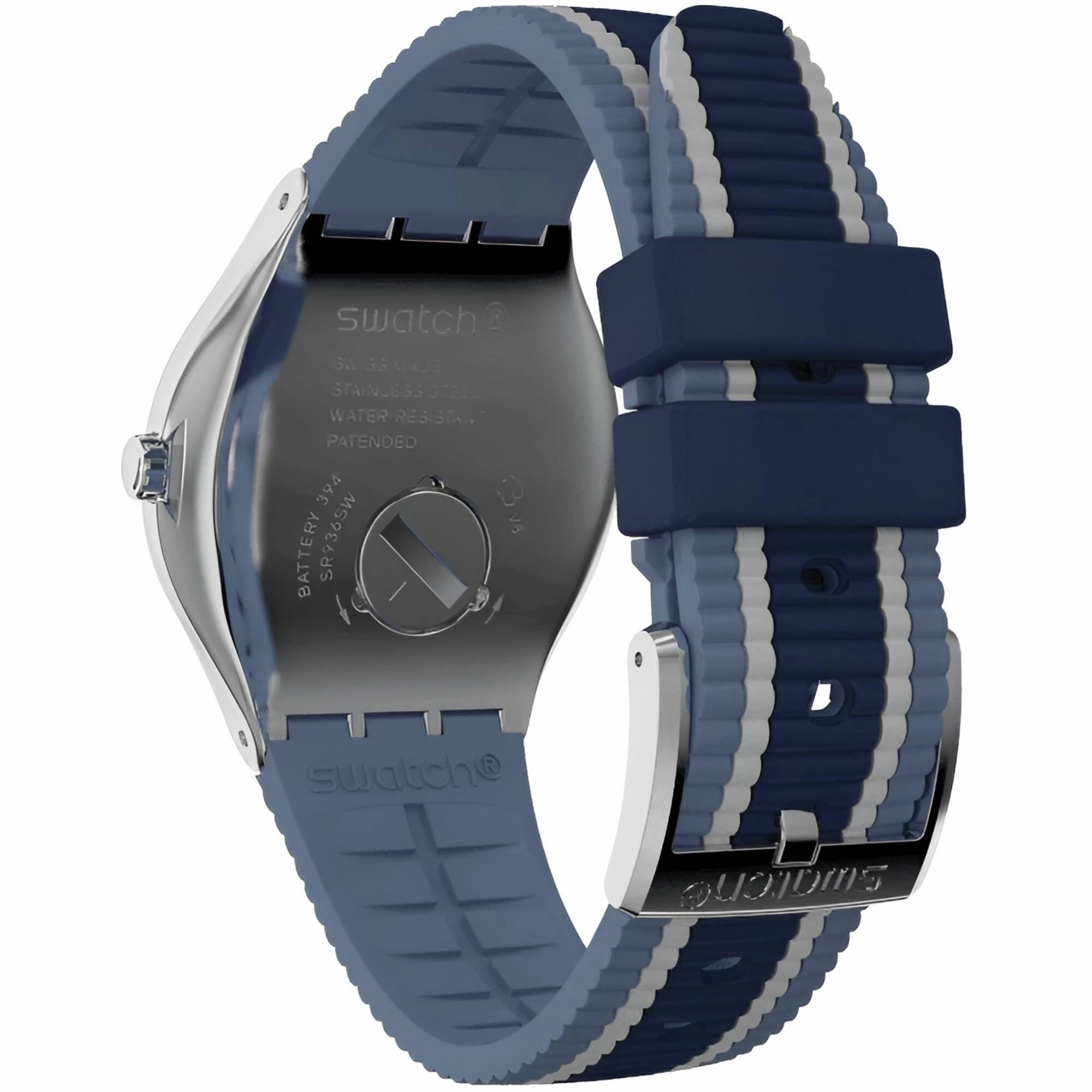 Swatch Men's Watch - Irony Bluora Swiss Quartz Blue and White Rubber Strap | YWS436