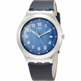 Swatch Men's Watch - Irony Côtes Blues Quartz Blue Dial Black Leather Strap | YWS438