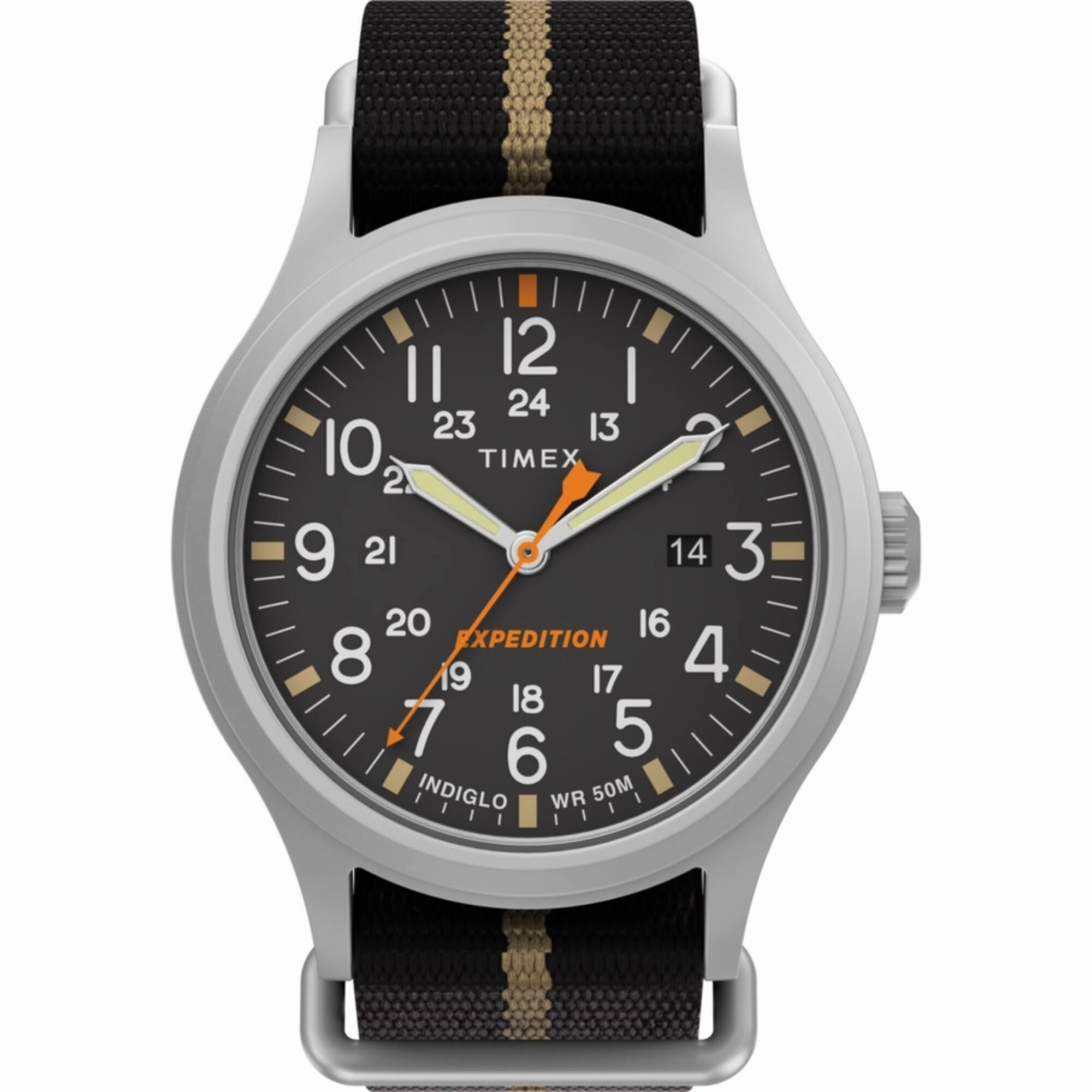 Timex Men's Quartz Watch - Expedition Sierra Black and Brown Fabric Strap | TW2V07800