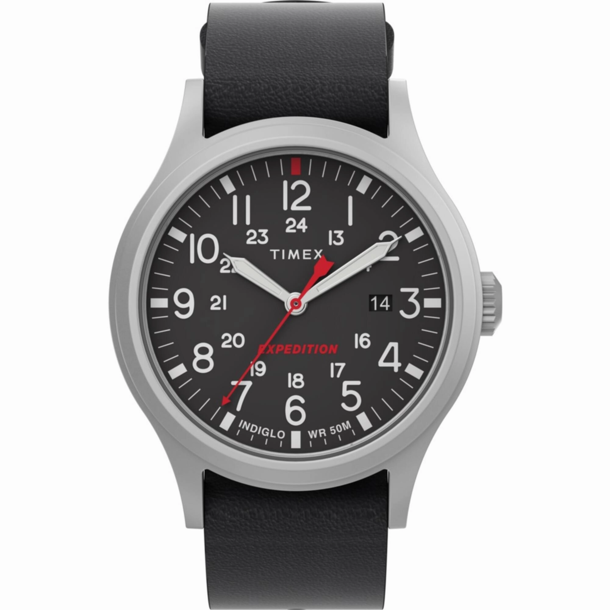 Timex Men's Quartz Watch - Expedition Sierra Black Dial Leather Strap | TW2V07500