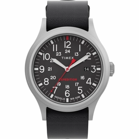 Timex Men's Quartz Watch - Expedition Sierra Black Dial Leather Strap | TW2V07500