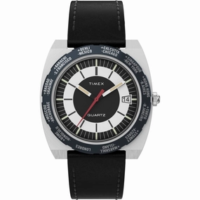 Timex Men's Quartz Watch - World Time Reissue Silver Tone Case Strap | TW2V69500V3