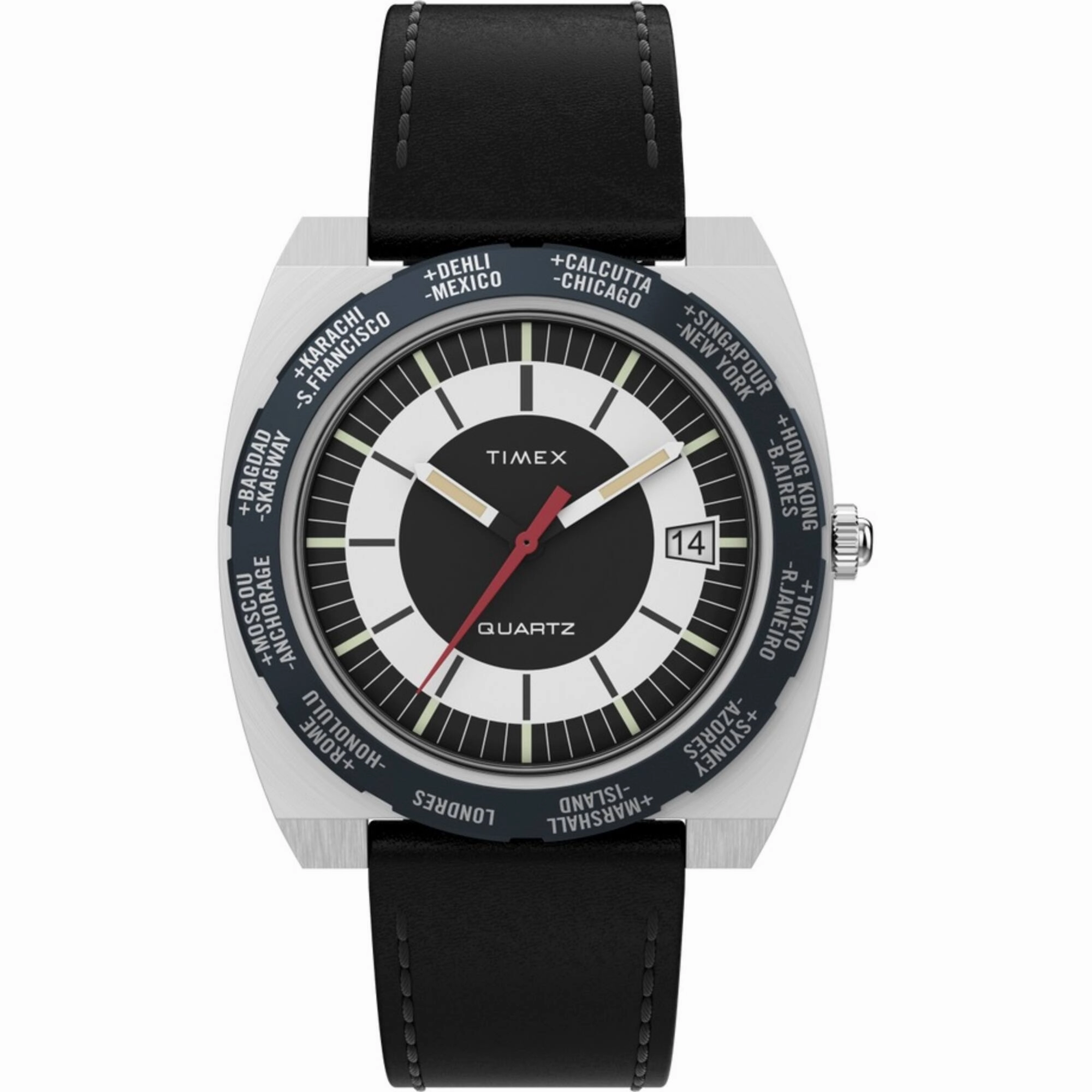 Timex Men's Quartz Watch - World Time Reissue Silver Tone Case Strap | TW2V69500V3