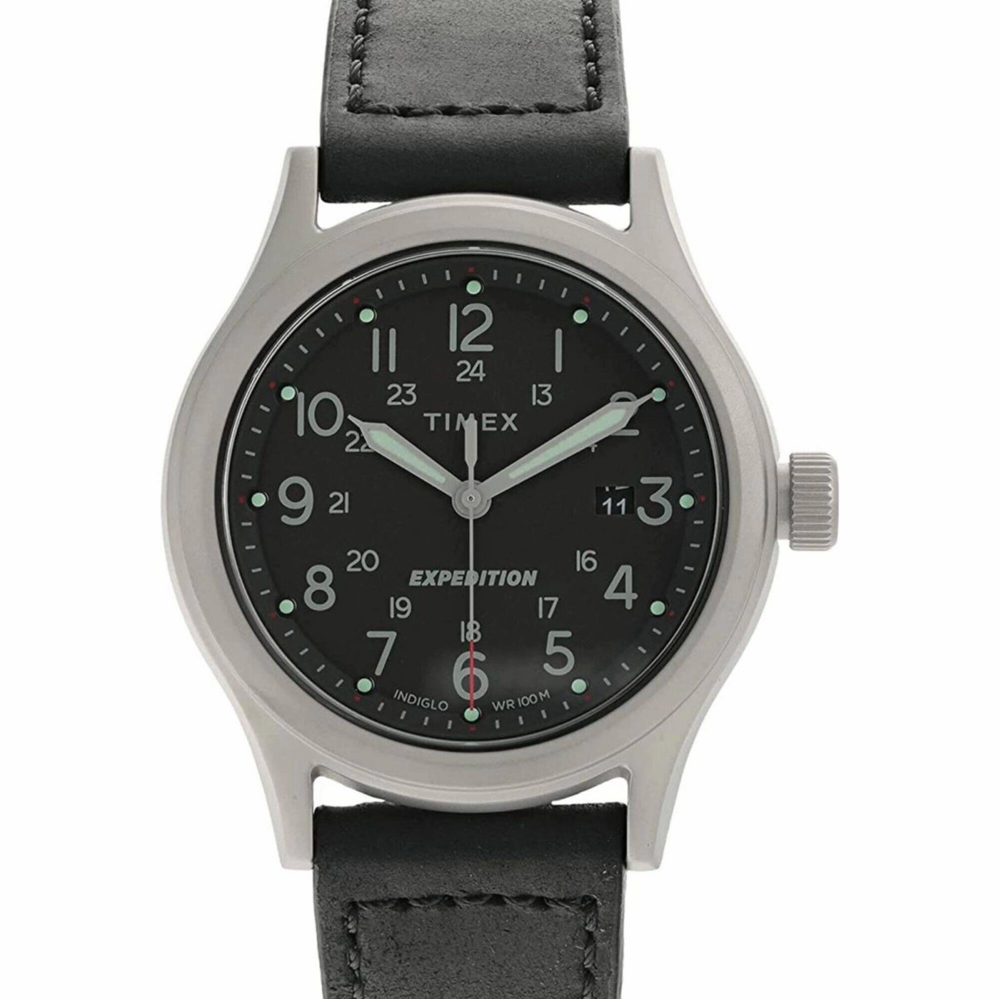 Timex Men's Watch - Expedition Sierra Black Dial Black Leather Strap | TW2V07400VQ