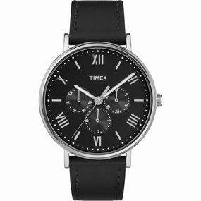 Timex Men's Watch - Main Street Steel Case Black Dial Leather Strap | TW2R29000