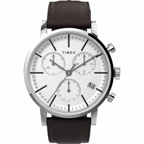 Timex Men's Watch - Midtown Chronograph White Dial Brown Leather Strap | TW2V36600VQ