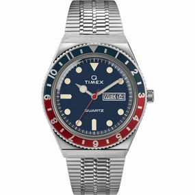 Timex Men's Watch - Q Quartz Blue Dial Silver Stainless Steel Bracelet TW2T80700
