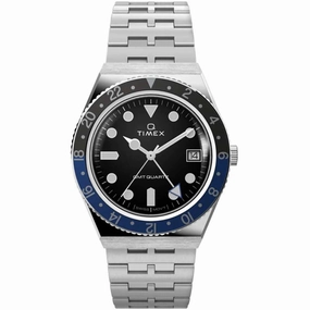 Timex Men's Watch - Q Quartz Date Black Dial Silver Tone Steel Bracelet TW2V38100
