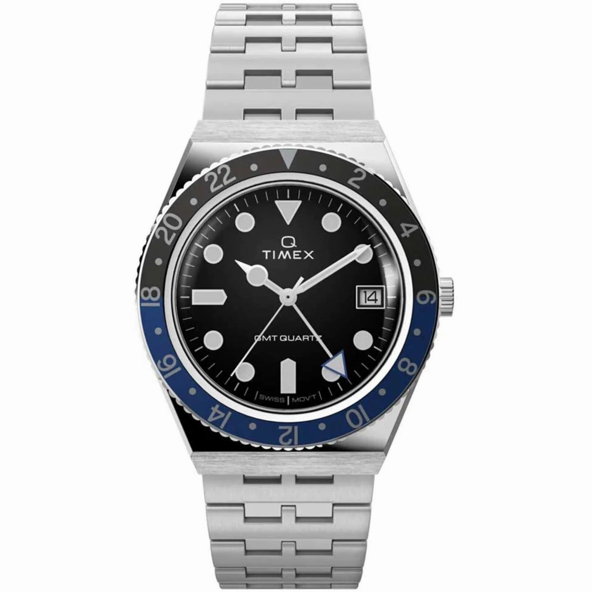 Timex Men's Watch - Q Quartz Date Black Dial Silver Tone Steel Bracelet TW2V38100