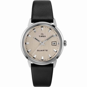 Timex Men's Watch - Q Timex Reissue Beige Dial Genuine Leather Strap | TW2U91200