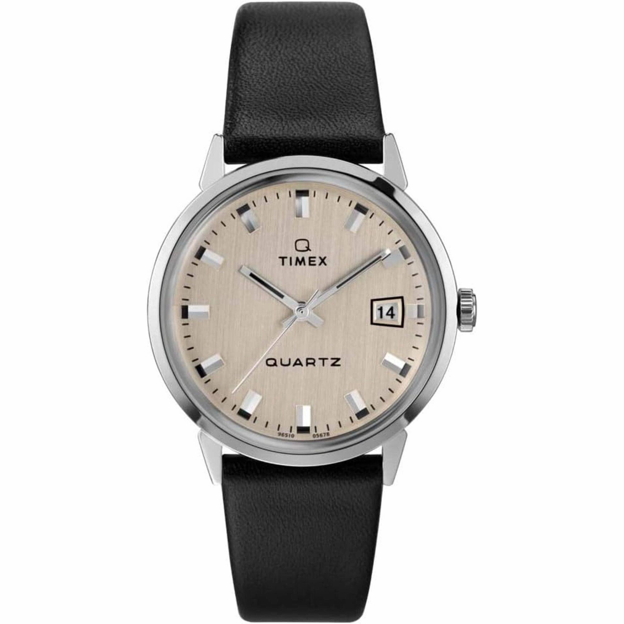 Timex Men's Watch - Q Timex Reissue Beige Dial Genuine Leather Strap | TW2U91200