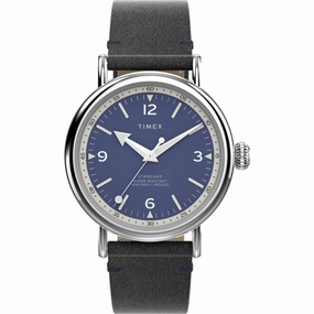 Timex Men's Watch - Standard Blue and White Dial Black Leather Strap | TW2V71300VQ