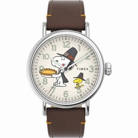 Timex Men's Watch - Standard Peanuts Tan Dial Leather Strap Quartz | TW2V60100VQ