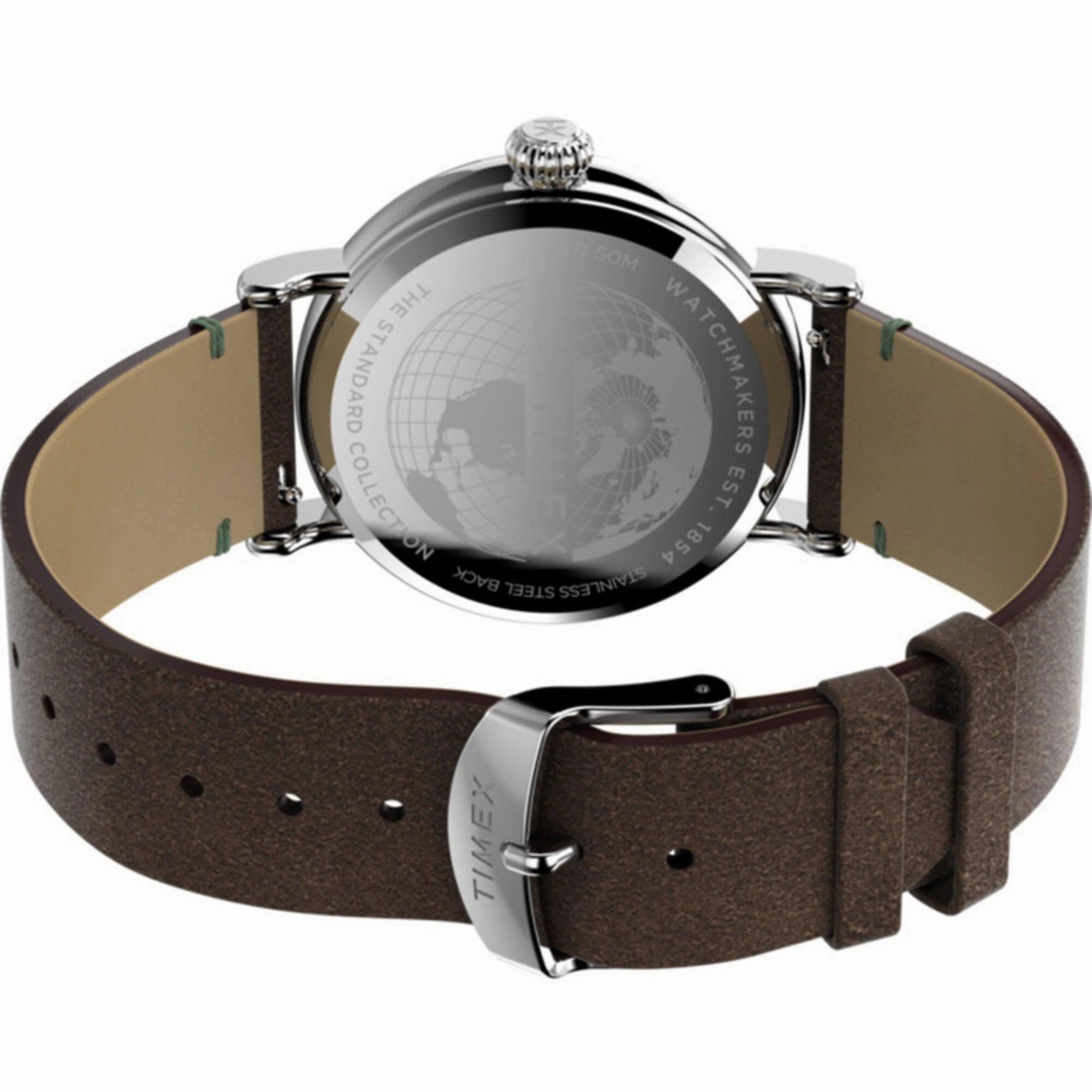 Timex Men's Watch - Standard White and Green Dial Brown Leather Strap | TW2V71200VQ