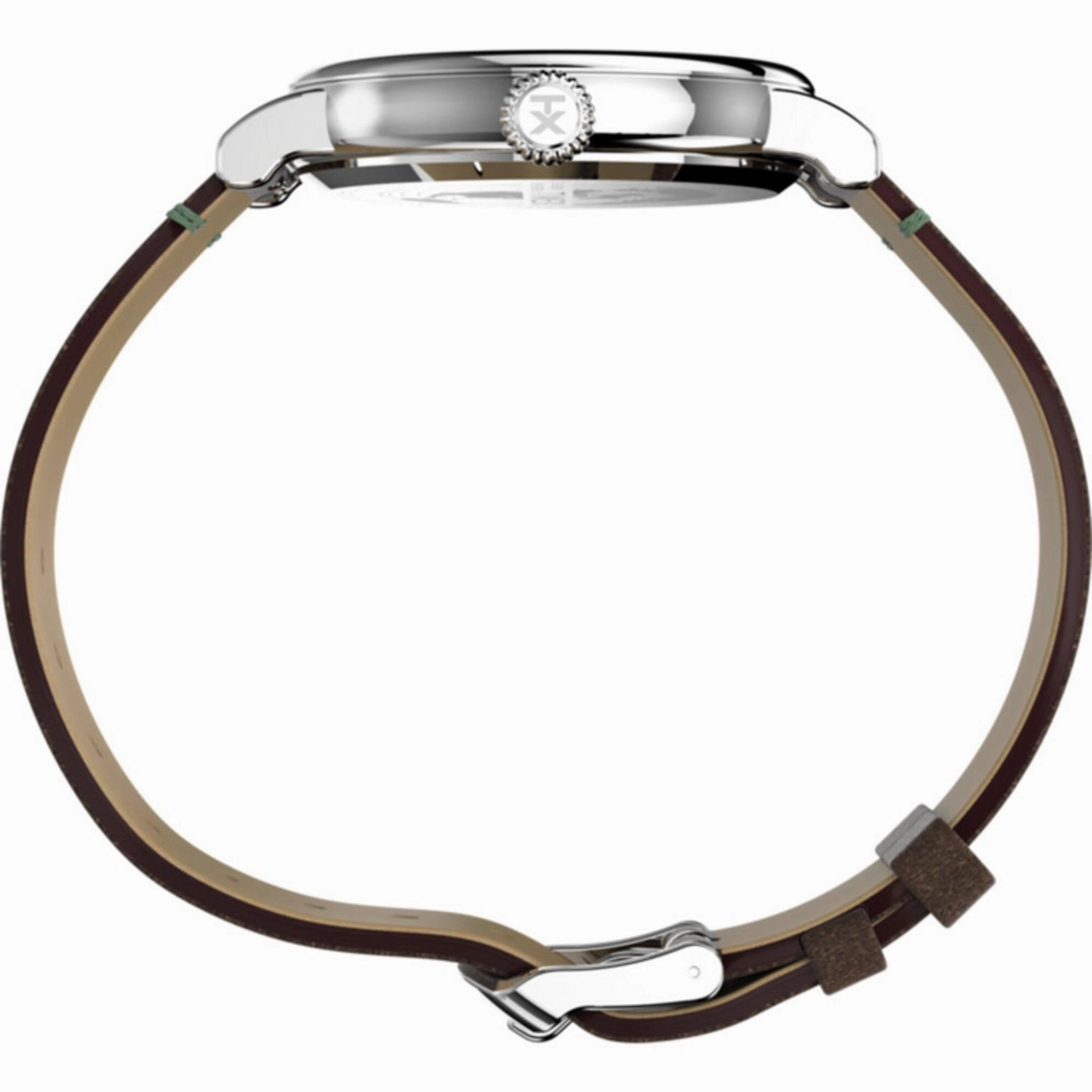 Timex Men's Watch - Standard White and Green Dial Brown Leather Strap | TW2V71200VQ