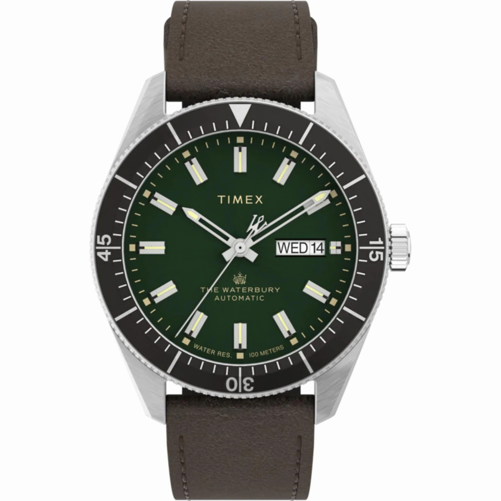 Timex Men's Watch - The Waterbury Automatic Green Dial Leather Strap TW2V24700