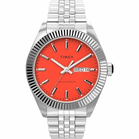 Timex Men's Watch - Waterbury Legacy Day-Date Orange Dial Steel Quartz | TW2V17900VQ