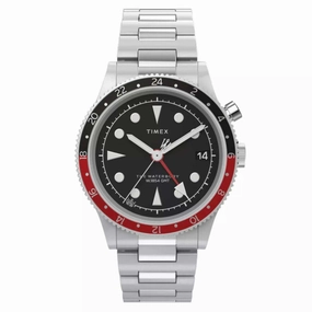 Timex Men's Watch - Waterbury Quartz GMT Black Dial Silver Tone Bracelet | TW2W22700VQ