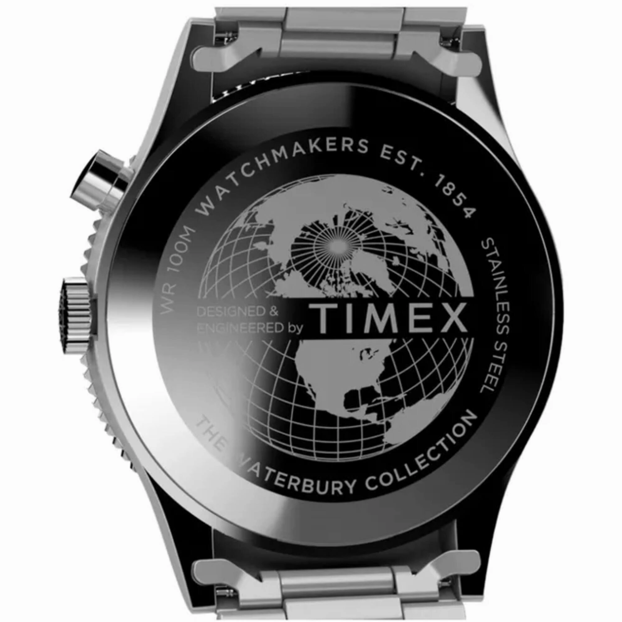 Timex Men's Watch - Waterbury Quartz GMT Black Dial Silver Tone Bracelet | TW2W22700VQ