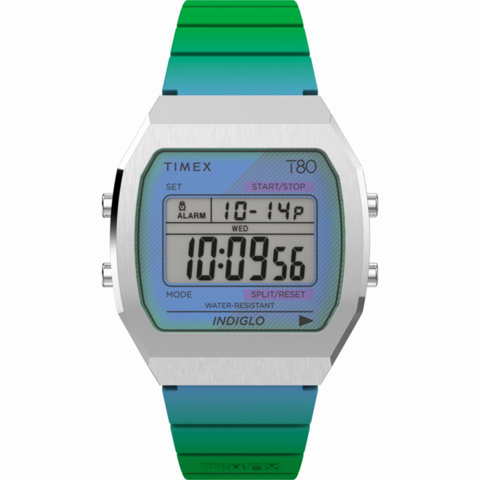 Timex Women's Digital Watch - T80 Blue and Green Resin Strap Alarm | TW2V74500YB