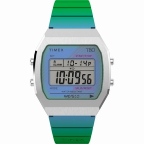 Timex Women's Digital Watch - T80 Blue and Green Resin Strap Alarm | TW2V74500YB