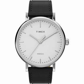 Timex Women's Watch - Fairfield Quartz White Dial Black Leather Strap | TW2U96100VQ