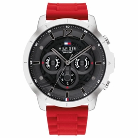 Tommy Hilfiger Men's Watch - Luca Day-Date Grey Dial Red Silicone Strap | 1710490