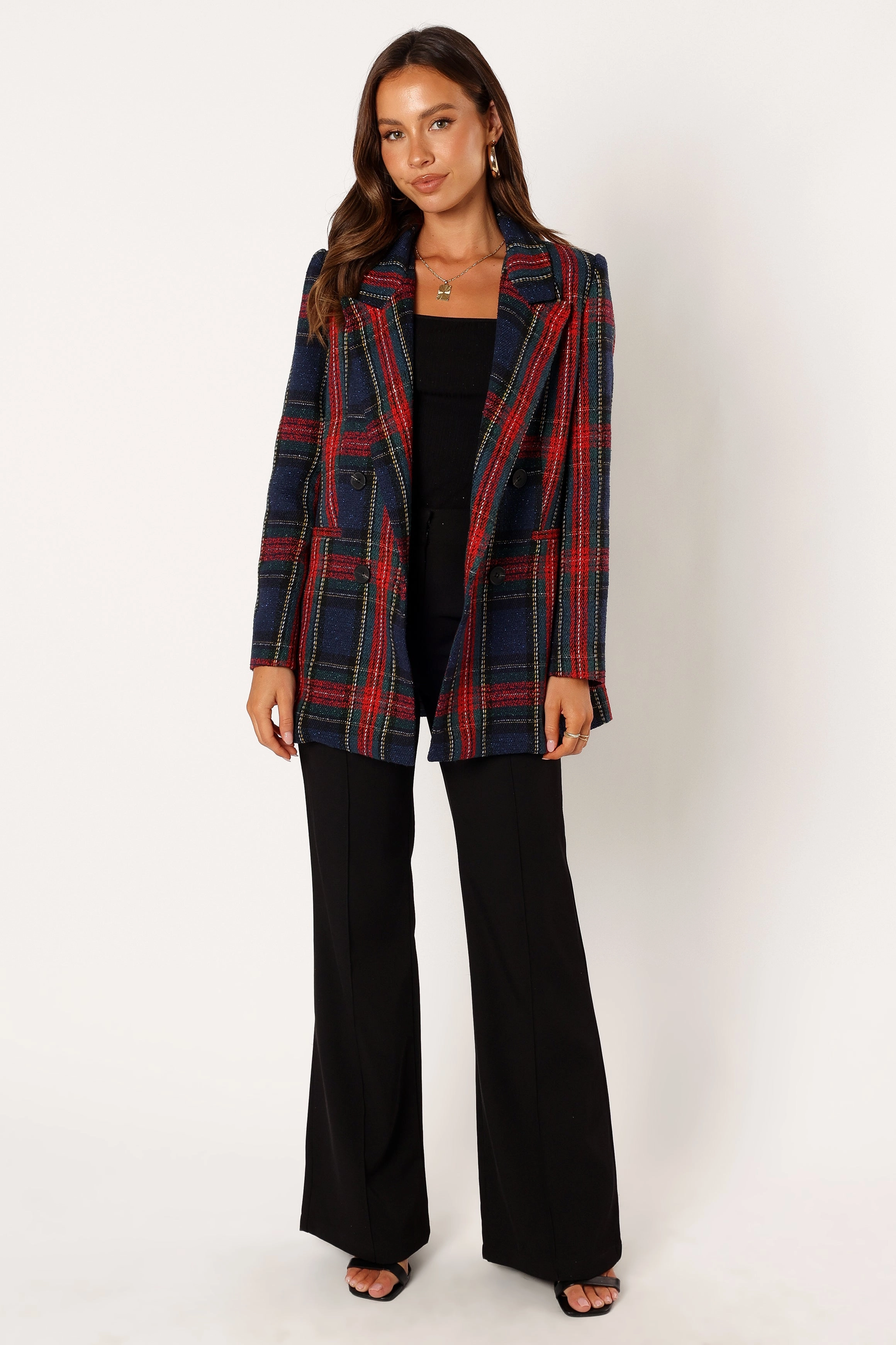 Vivienne Plaid Blazer - Red/Navy Multi