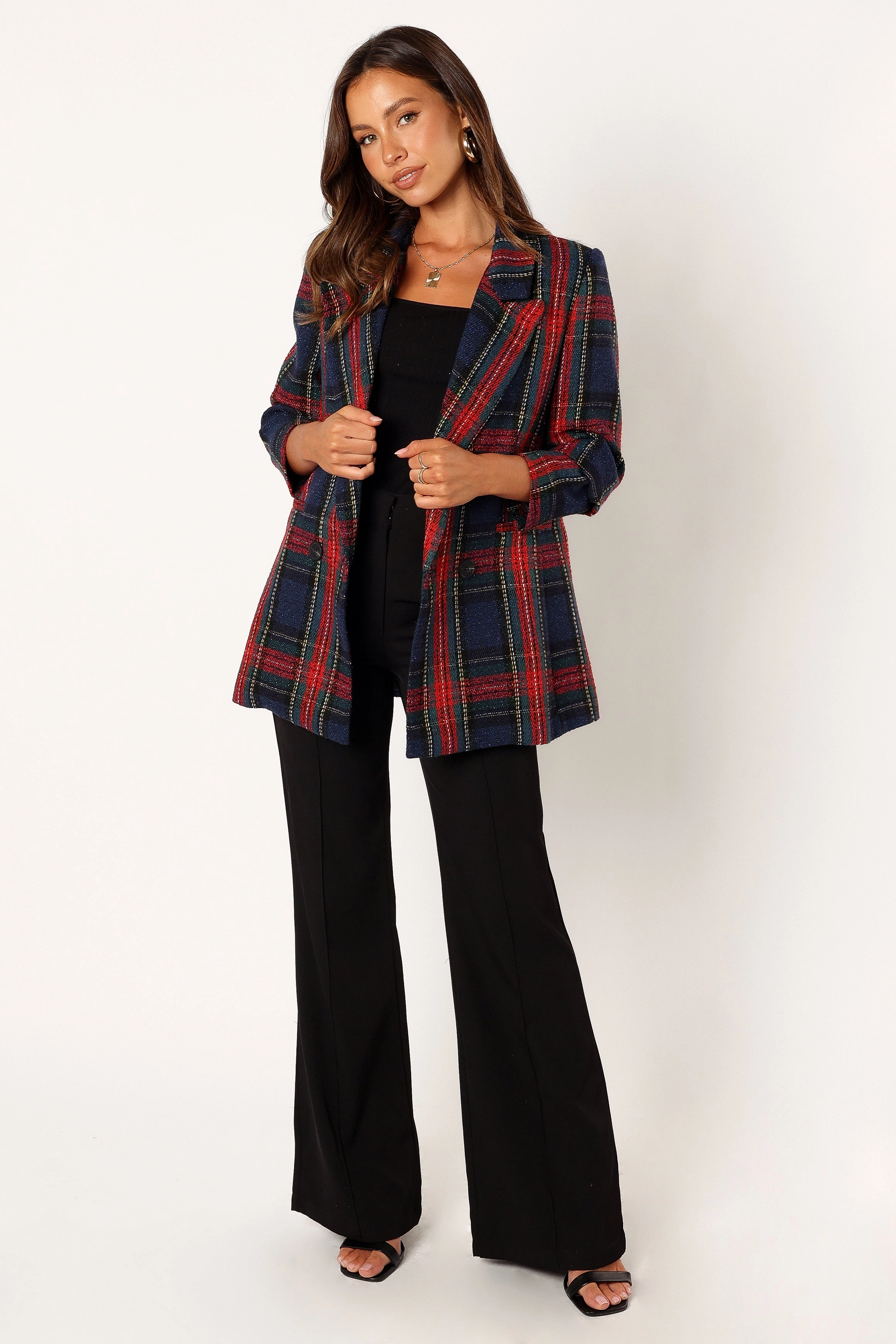 Vivienne Plaid Blazer - Red/Navy Multi