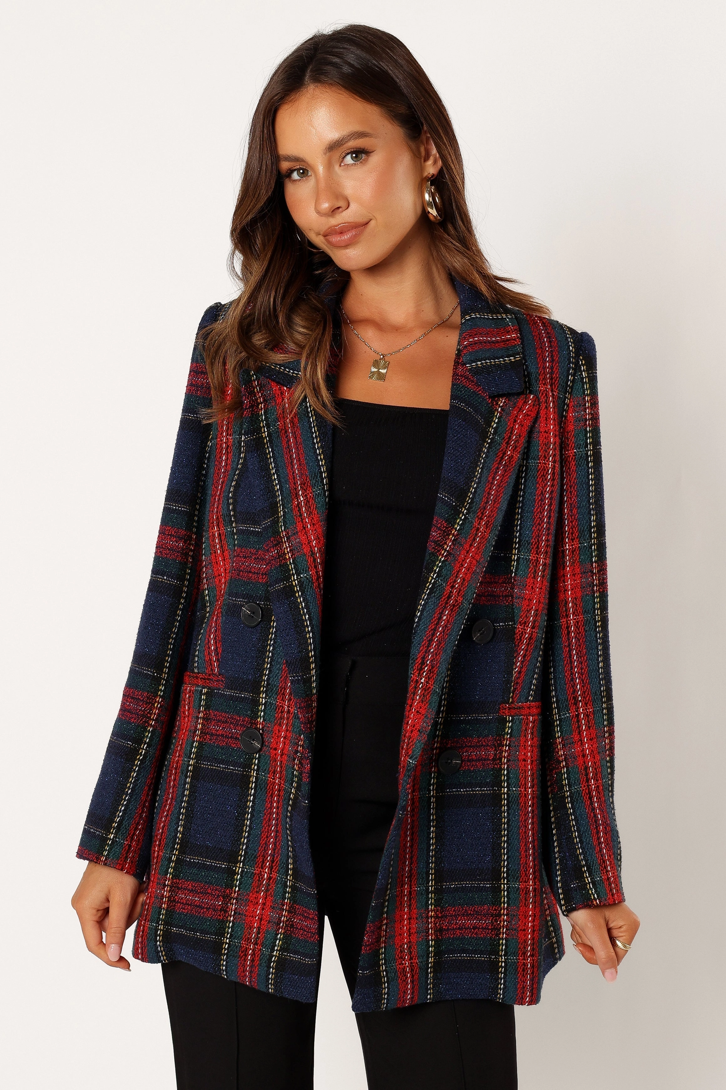 Vivienne Plaid Blazer - Red/Navy Multi