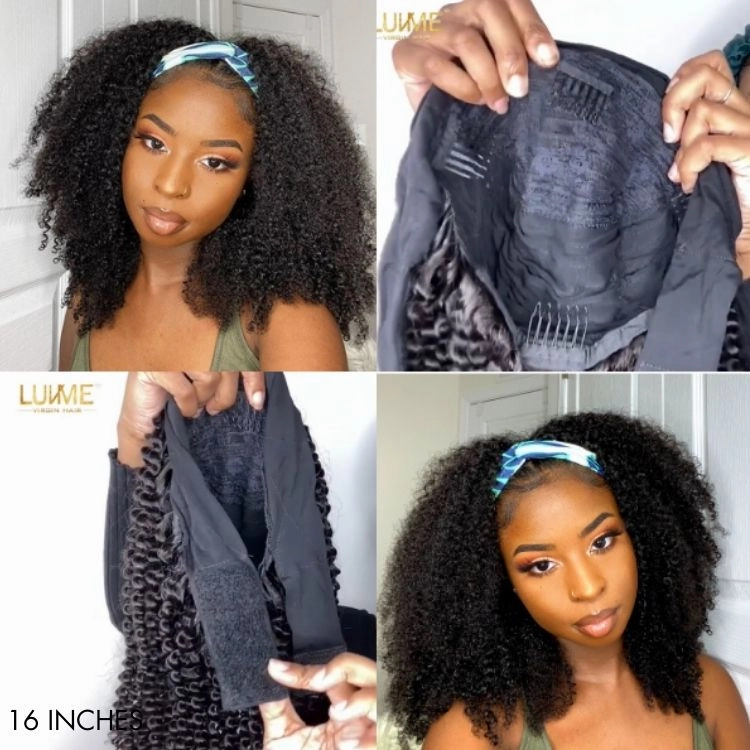 Weekly Special | Natural Black Jerry Curly No Lace Glueless Free Part Long Headband Wig 100% Human Hair (Get Free Trendy Headbands)