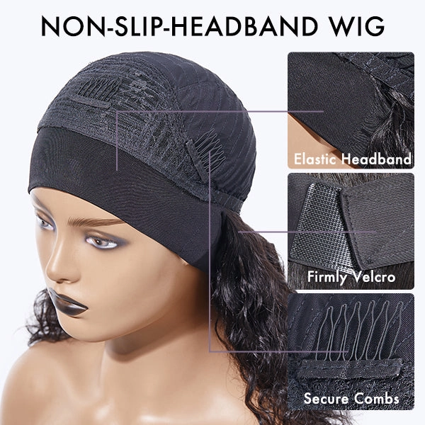 Weekly Special | Natural Black Jerry Curly No Lace Glueless Free Part Long Headband Wig 100% Human Hair (Get Free Trendy Headbands)