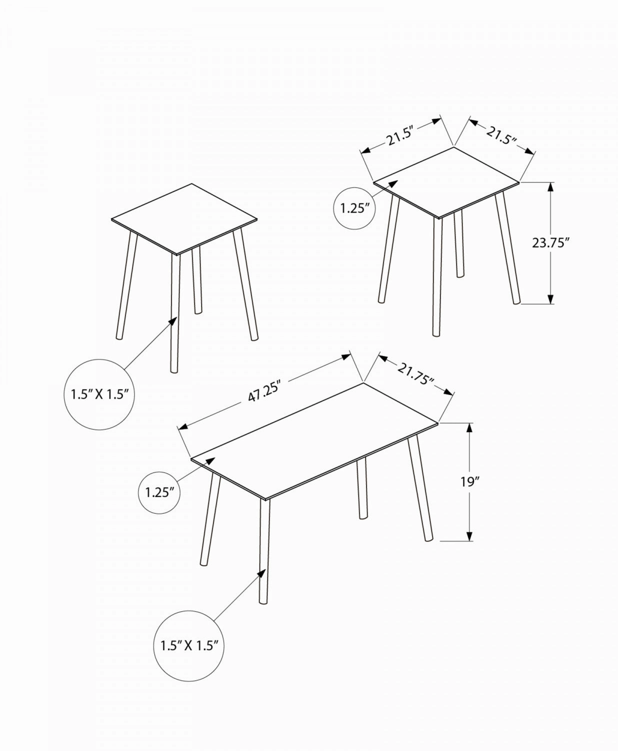 Whitney 3-piece Coffee Table Set - Dark Walnut